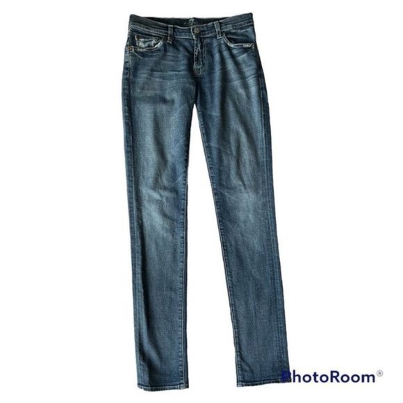 7 For All Mankind Roxanne Casual Retro Skinny Mid Rise Denim Blue Jeans. Size 27 - Picture 2 of 10